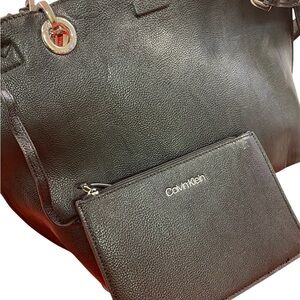 Calvin Klein Black Leather Tote with Pouch